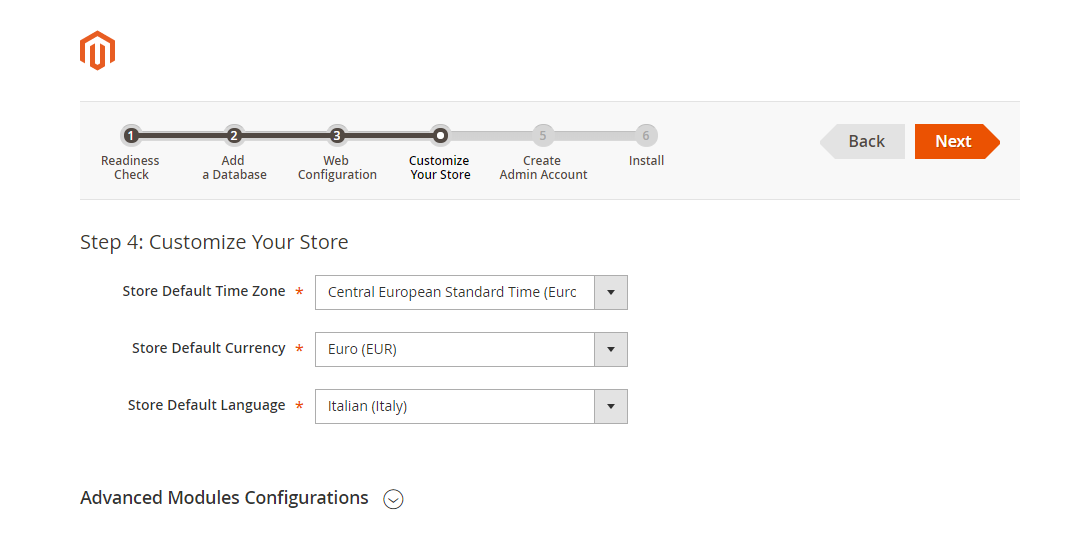 Configuration of Magento