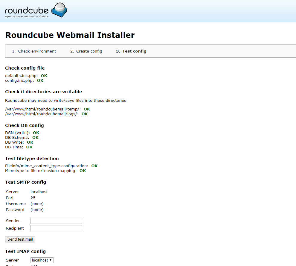 RoundCube IMAP and SMTP test