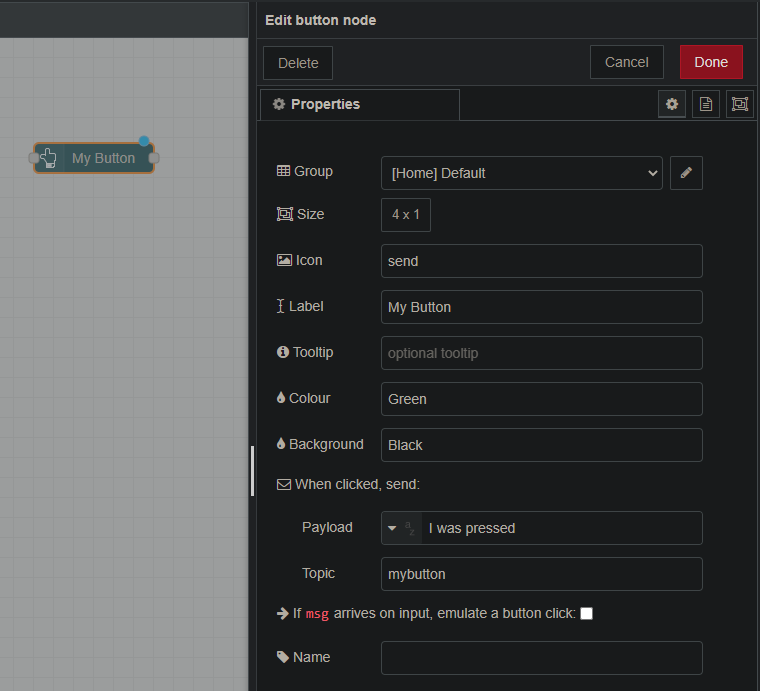 Button Node Configuration