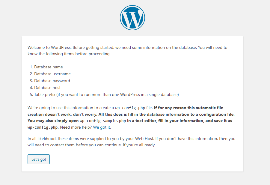 Installation of Wordpress