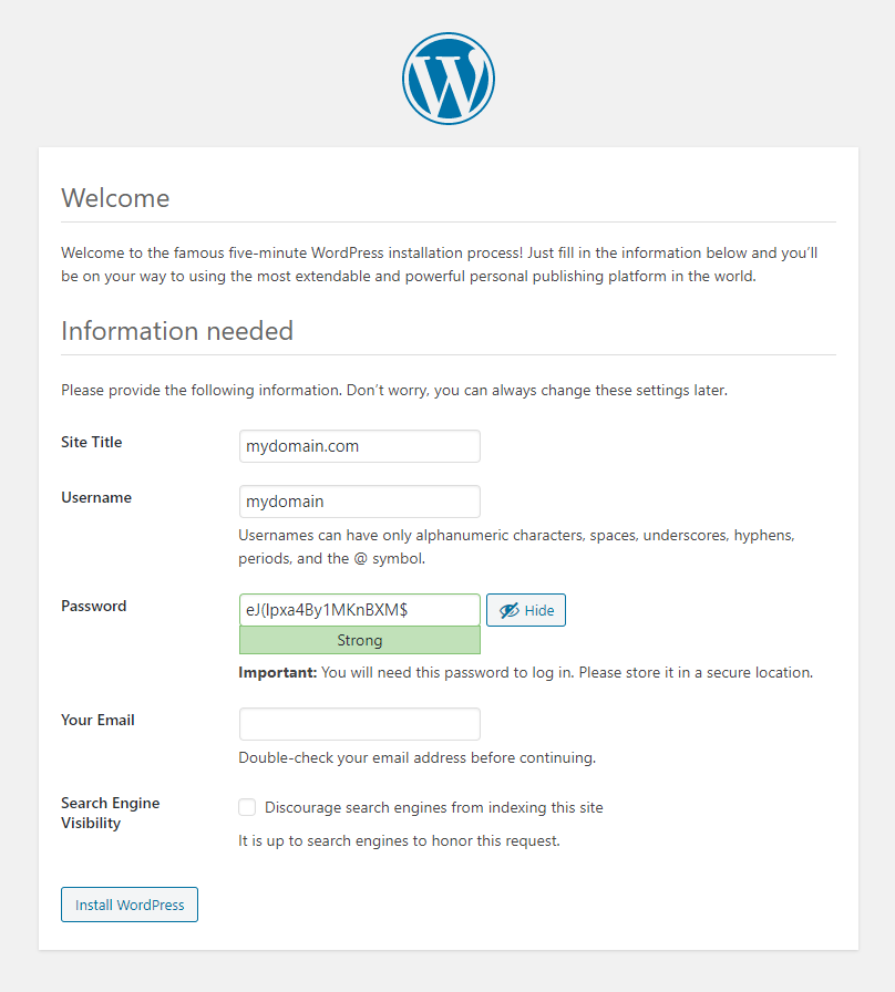 Installation of Wordpress