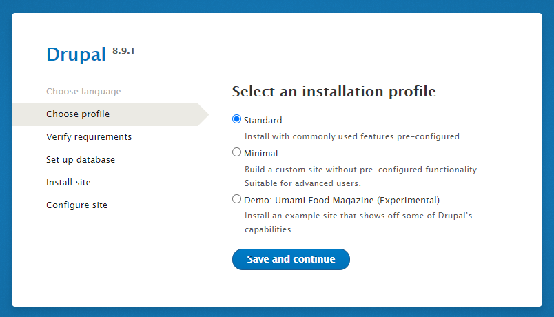 Selection of the installation profile